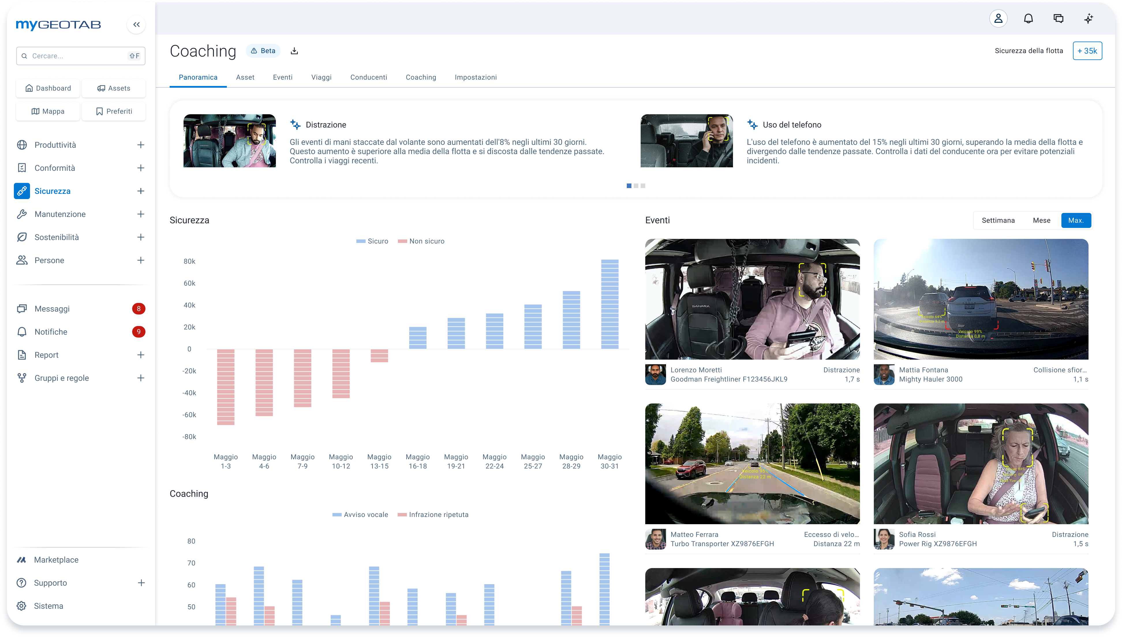 MyGeotab dashboard showing a event alert with linked dashcam clip — Philippine fleet managers can retrieve GPS-tagged footage within minutes of an incident